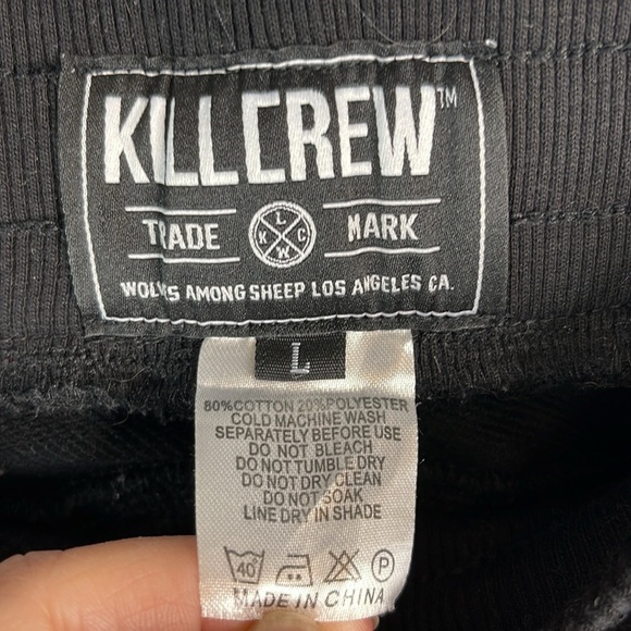 Kill Crew Unisex Joggers Black Thigh Graphics Drawstring Pockets Gym Workout L - Picture 8 of 10